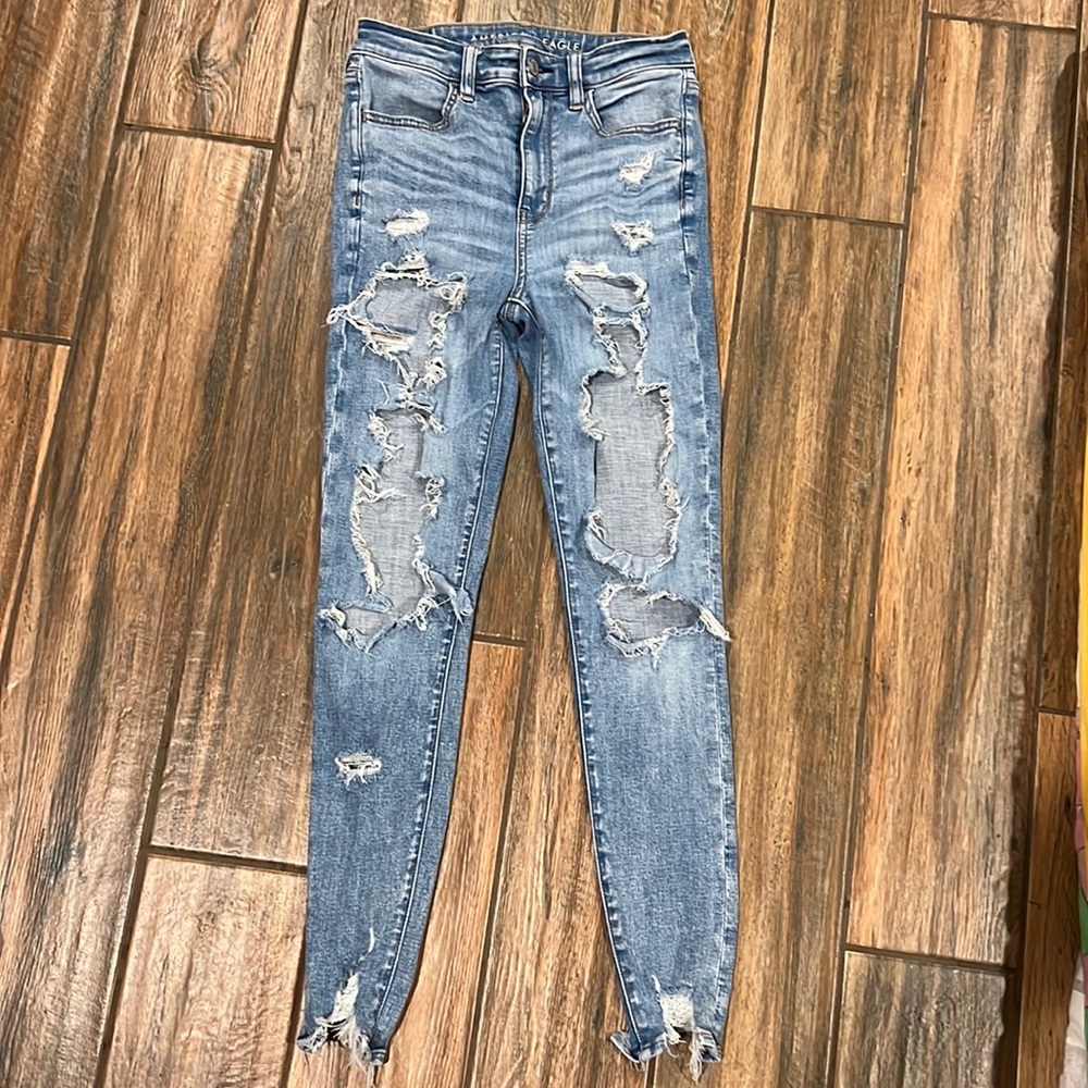 American Eagle next level stretch distressed super high rise jeggings size 4 - Picture 1 of 5